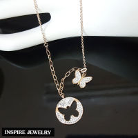 Inspire Jewelry ,ชุดเซ็ท สร้อยคอ พร้อมจี้รูปผีเสื้อ ตัวเรือนสร้อย Pink Gold ขนาด 16-18 นิ้ว (ปรับขนาดได้) งาน Design Jewelry น่ารักและสวยหรู