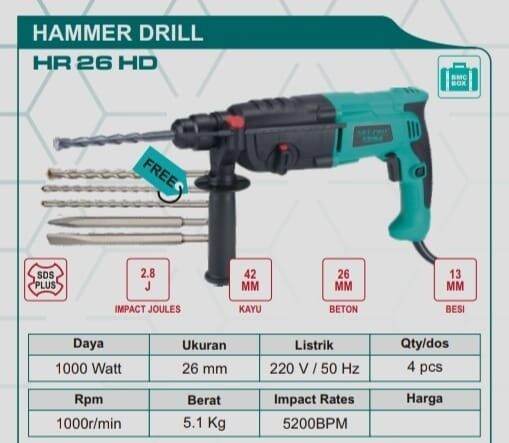 Mesin Bor Beton Nrt Pro Rotary Hammer Drill Hr Bor Bobok Hr Hd Lazada Indonesia