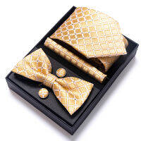 Jacquard High Grade Nice Handmade Bow Tie Handkerchief Pocket Squares Cufflink Set Necktie Box Gold Paisley Fit Workplace