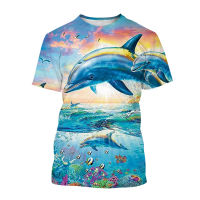 2023 New2023ผู้ชายและผู้หญิงฤดูร้อน3d เสื้อยืดแฟชั่นแขนรอบคอ Dolphin 3d พิมพ์ T-Shirt