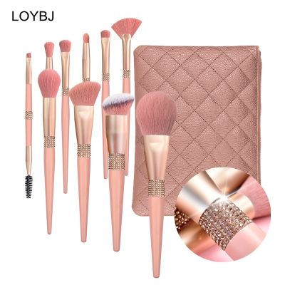 LOYBJ 10pcs Diamond Makeup Brushes Set Cosmetics Blending Tool Powder Foundation Blush Highlight Eyeshadow Eyebrow Eyelash Brush Makeup Brushes Sets