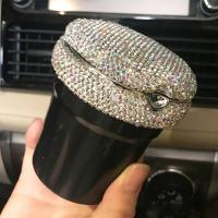 Multifunctional Luminous Rhinestones Car Ashtray Smoke Cup Holder with LED Light Luxury Crystal Rhinestones Auto Ashtrays