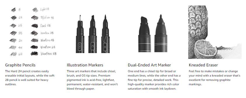 Eraser and Tips Pamphlet Pencils Premier Beginner Hand Lettering Set with Illustration Markers 8 Count New Art Markers 