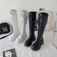 COD รองเท้าอัศวินผู้หญิง‍️ขนาด 35-43‍️ใหม่ผู้หญิงสีดำ Biker Boots Plus ส้นสูงลูกไม้ขึ้น Martin Boots รองเท้าบูทส้นหนา