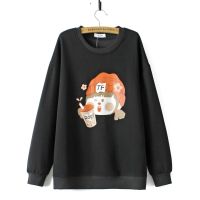 【มีไซส์ใหญ่】Plus Size 2XL-4XL Womens Long Sleeved Grey Black Spring Autumn Hoodies Casual Cute Printed Female Pullovers