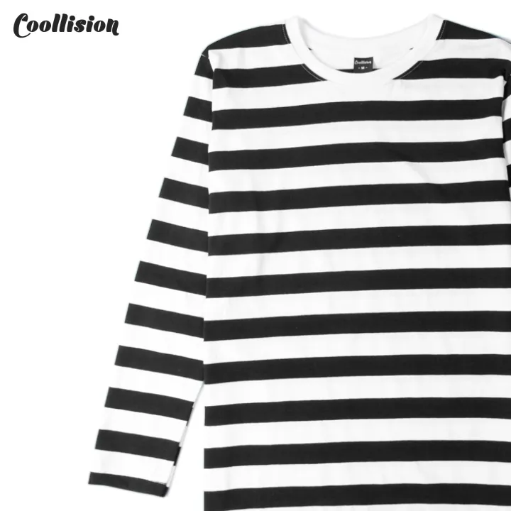 coollision-long-1inch-สีดำ-สีขาว-เสื้อลายทางแขนยาว-1นิ้ว-เสื้อยืดลายทางคอกลม-ผ้าไม่ลื่น-ฝ้าย-unisex-sl04