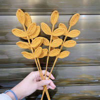 Blue shop 1PC For Home Decor Knitting Finished Handmade Crochet Flowers Cotton Artificial Leaves Green Crochet Eucalyptus Wedding Bouquets