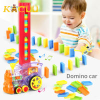 KACUU Domino Train Toy Set Rally Electric Train Model With 60 Pcs Colorful Domino Game Building Blocks Car Truck Vehicle Stack