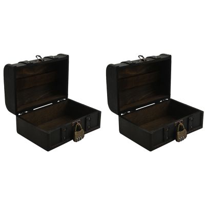 2X Retro Treasure Chest Vintage Wooden Storage Box Antique Style Jewelry Organizer for Wardrobe Jewelry Box Trinket Box
