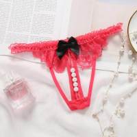 WarmSteps Transparent Women Panties Lace Underwear Hot Open Crotch Thongs Sweet Bow Sexy Lingerie Erotic Beaded G-Strings T-Back