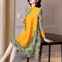 2023 Hot Middle-aged mothers western-style retro improved cheongsam dress autumn new loose-fitting cover belly folds plus size womens clothing