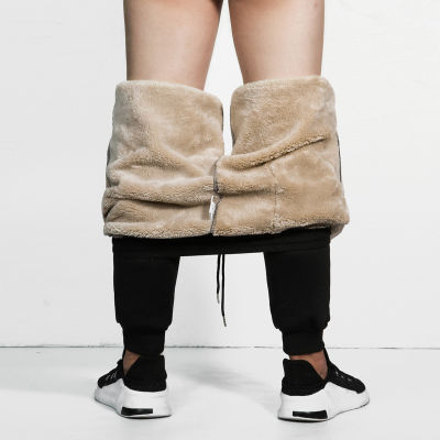 Idopy ฤดูหนาวผู้ชายขนแกะเรียงรายกางเกงสีทึบ Comfy กำมะหยี่ Thicken กางเกงกางเกงอบอุ่นเอวยางยืด Plus ขนาด M-7XL