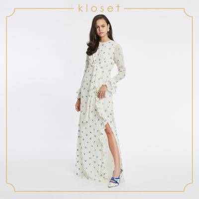 Kloset Embroidered Long Dress (AW18-D017) เสื้อผ้าแฟชั่น เสื้อผ้าผู้หญิง เดรสแฟชั่น เดรสผ้าปัก เดรสยาว