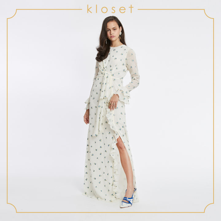 kloset-embroidered-long-dress-aw18-d017-เสื้อผ้าแฟชั่น-เสื้อผ้าผู้หญิง-เดรสแฟชั่น-เดรสผ้าปัก-เดรสยาว