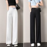 COD SDFERTGRTYTYUYU Ice Silk High Waist Wide-Leg Pants Womens Spring and Summer Small Tall Slimming and Straight Cropped Pants Loose Casual Womens Pants Thin