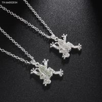 ♝ Frog Silver Color Green Crystal Stone Charm Statement Necklaces Cartoon Animal Pendant Jewelry For Women Men Fashion Necklace