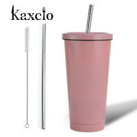 Kaxcio 500ML สแตนเลสหุ้มฉนวนถ้วยมีฝาปิดและฟางแก้วกาแฟแก้วสำหรับเดินทางสูญญากาศคู่แก้วเบียร์