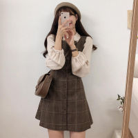 Cute Mini New Year Date Dresses Sleeveless Vest Women Korea Japanese Style Design Retro Vintage Plaid Button Shirt Dress New