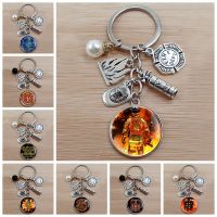 【JH】 New classic firefighter emergency rescue design keychain glass dome charm key ring