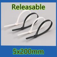 50pcs 5*200mm Releasable nylon cable ties may loose slipknot tie reusable packaging Plastic Zip Tie wrap Strap Cable Management