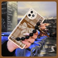 Skin feel silicone pearl bracelet Phone Case For iphone 11 Pro Nordic wind cute imitation leather Solid color Cartoon