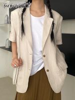 ﺴ gsgw Twotwinstyle blazers casuais para as mulheres manga curta lapela patchwork bolso único breasted minimalista chique