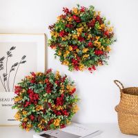 Artificial Plants Autumn Eucalyptus Wreaths Background Wall Window Wedding Party New Year Christmas Decorations for Home Garden