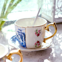 Seletti European Gold Painting Retro Luxury Cup and Saucer Personality Funny Coffee Set Afternoon White Ceramic Tea Cup tiki