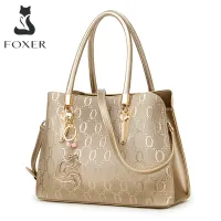 FOXER Women Leather Handbag Purse Top Handle Tote Embossing Process of Printing Shoulder Bag