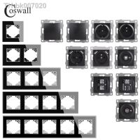 ㍿۞  COSWALL HG Series Black Glass Panel Wall Light Switch EU Standard Socket USB Charging CAT6 Internet Satellite TV Module DIY