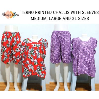 Terno ชุดนอนผู้หญิง Pambahay สำหรับผู้หญิงชุดนอน Terno กางเกงขาสั้น Challis Pambahay ขนาดใหญ่และไซส์ XL แขนผีเสื้อ
