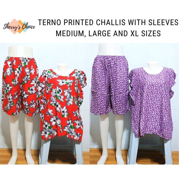 terno-ชุดนอนผู้หญิง-pambahay-สำหรับผู้หญิงชุดนอน-terno-กางเกงขาสั้น-challis-pambahay-ขนาดใหญ่และไซส์-xl-แขนผีเสื้อ