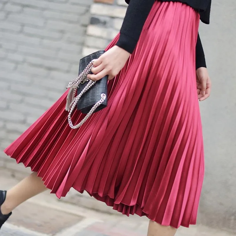 SUO CHAO S 5XL Plus Size Fashion Pleated Skirts For Womens Solid