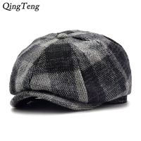 Winter Plaid Berets Caps For Men Warm Wool Thicken Newsboy Cap For Women Vintage Octagonal Detective Painter Hats Retro Flat Cap