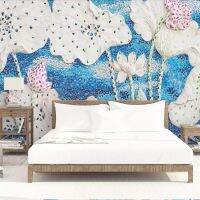 【CW】 Customize three-dimensional embossed lotus background wall fresh and elegant new Chinese large mural green wallpaper