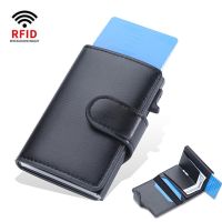 Dompet tempat kartu Rfid dompet pria ramping tipis Mini Bank tempat kartu kredit casing hitam ajaib lipat tiga Dompet pintar minimalis Porte Carte