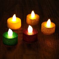 【CW】 6Pcs Glitter LED Electric Candles Battery Operated Tea Lights Party Flameless Fake Christmas Wedding Home Decorations