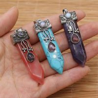 Natural Amethysts Pink Quartz Stone Sword Pendant Lapis Lazuli Onyx Charms Women Jewelry Making DIY Necklace Gift Size 16x57mm