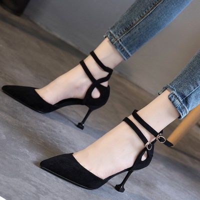 BODENSEE Women Shoes Buckle Strap Pointed Toe Women Pumps High Thin Heels Party Sexy Shoes Lady Wedding Shoes DX43