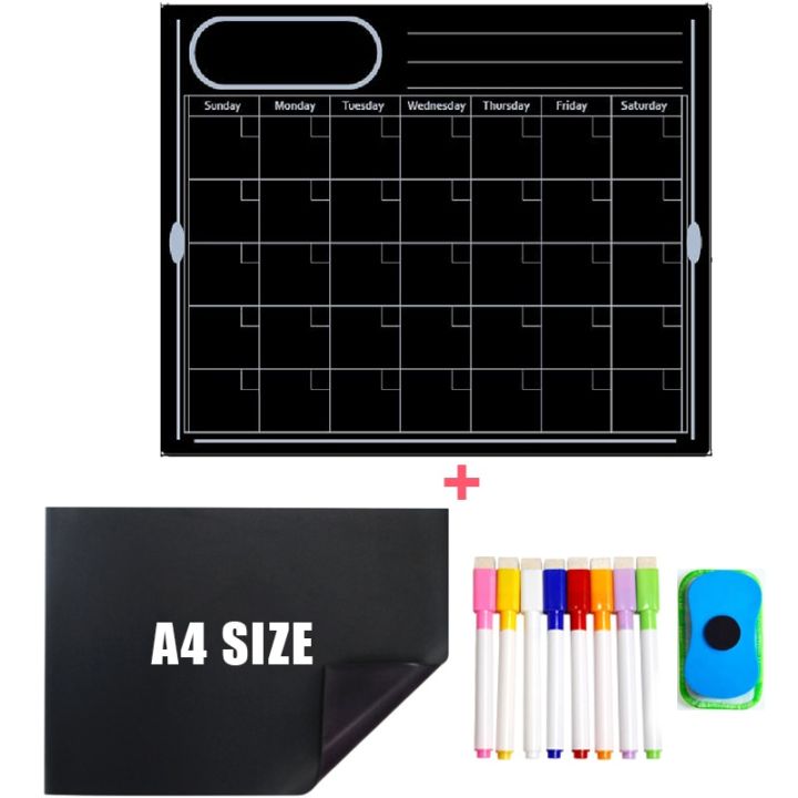 weekly-monthly-planner-calendar-magnetic-black-board-kids-kitchen-fridge-wall-sticker-erasable-memo-message-writing-dry-erase