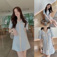 SLYQ SPLENDID BUTTON TWEED DRESS เดรสสั้น มินิเดรสกระดุมหน้าผ้าทวีด แขนสั้น