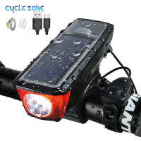 Solar Bike Front Lights Set 5 Modes 120db Bicycle Bell Horn USB Rechargeable Waterproof Headlight for Cycling Safety