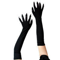 Halloween Ghost Paw Cat Demon Witch Long Nail Performance Gloves Women Cosplay Black Elastic Satin Full Finger Sleeves R43