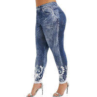 5XL Plus Size Denim Print Leggings Women Yoga Fitness Leggings Running Gym Stretch Sports Pants Trousers High Waist Female Pants