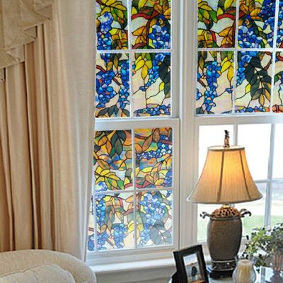 Stained glass film Grape Floral Plant Vine Stained Window Glass Film Privacy Protection Decorative Window Film 30x100cm