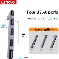 Lenovo ฮับ USB USB-C ความเร็วสูงใช้ USB 3.0 5Gbps แบบพกพา Type-C แท่นวางมือถือ4 In 1ฮับ USB สำหรับอุปกรณ์คอมพิวเตอร์