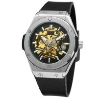 Forsining Style Mens Fashion Casual Silver Hollow Skeleton Automatic Mechanical Watch