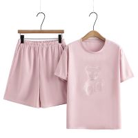 【มีไซส์ใหญ่】Plus Size 2XL-5XL Womens 2 Pieces Summer Waffle Sets Short Sleeve Top + Elastic Waist Casual Shorts Female Suits