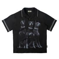 [ส่งของ]เสื้อเชิ้ตแขนสั้นลําลอง ทรงหลวม พิมพ์ลาย Doberman สีดํา สีกาแฟ สําหรับผู้ชาย