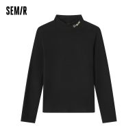 Semir แขนยาวเสื้อยืดผู้หญิงครึ่งคอเต่าเยอรมันกำมะหยี่ที่เรียบง่าย2022ฤดูหนาวใหม่สไตล์ชั้นปักเสื้อสวมหัวสาวทุกการแข่งขัน